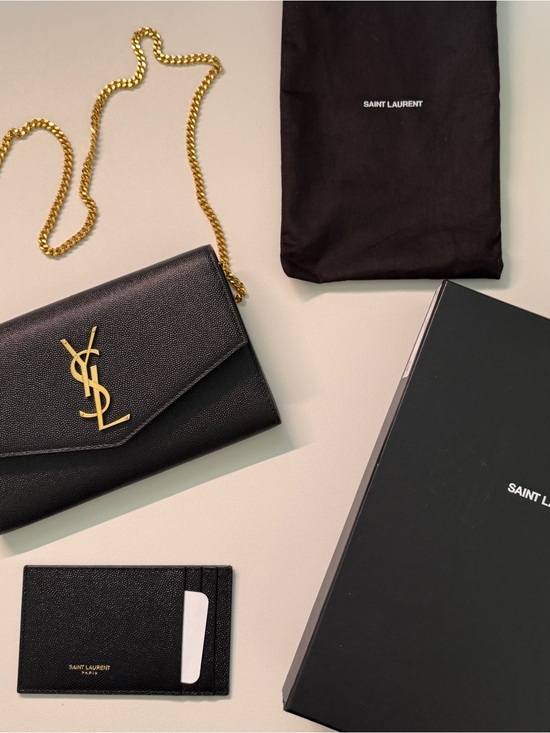 Saint Laurent Handbags - YSL Saint Laurent Black Envelope Chain Wallet - Gold Hardware
